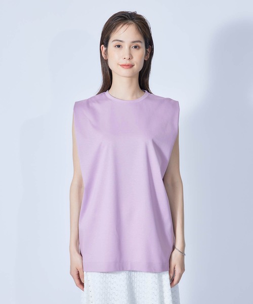 ROPE'（ロペ）の「【接触冷感・UVカット】プレミアムコットンタックノースリーブTシャツ（Tシャツ/カットソー・レディース・ブラック/ホワイト/オリーブ/ダークラベンダー/オレンジ・38）」の12枚目の写真