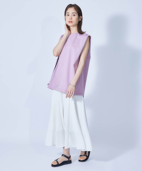 ROPE'（ロペ）の「【接触冷感・UVカット】プレミアムコットンタックノースリーブTシャツ（Tシャツ/カットソー・レディース・ブラック/ホワイト/オリーブ/ダークラベンダー/オレンジ・38）」の11枚目の写真