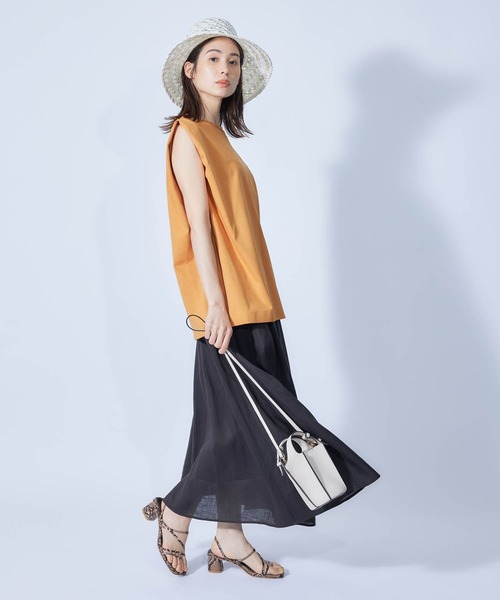 ROPE'（ロペ）の「【接触冷感・UVカット】プレミアムコットンタックノースリーブTシャツ（Tシャツ/カットソー・レディース・ブラック/ホワイト/オリーブ/ダークラベンダー/オレンジ・38）」の21枚目の写真