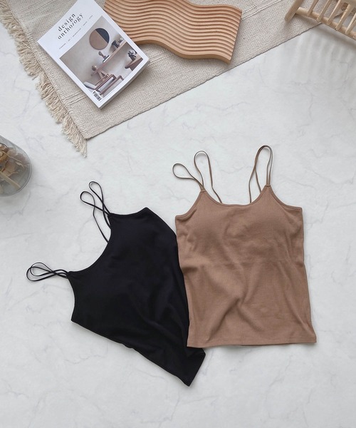 AS KNOW AS plus（アズノゥアズプラス）の「●カップ付きテレコキャミソール（キャミソール・レディース・ブラック/ブルーグレー/モカ/キナリ・FREE）」の4枚目の写真