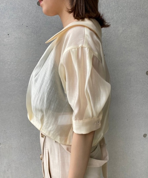 REDYAZEL（レディアゼル）の「シアークロップド半袖シャツ（シャツ/ブラウス・レディース・オフホワイト/オレンジ/ブルー/グリーン・FREE）」の6枚目の写真