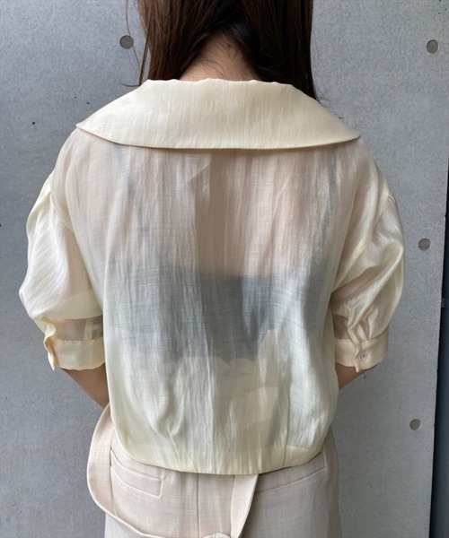 REDYAZEL（レディアゼル）の「シアークロップド半袖シャツ（シャツ/ブラウス・レディース・オフホワイト/オレンジ/ブルー/グリーン・FREE）」の7枚目の写真