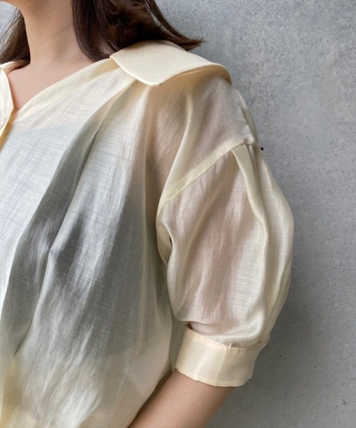 REDYAZEL（レディアゼル）の「シアークロップド半袖シャツ（シャツ/ブラウス・レディース・オフホワイト/オレンジ/ブルー/グリーン・FREE）」の8枚目の写真