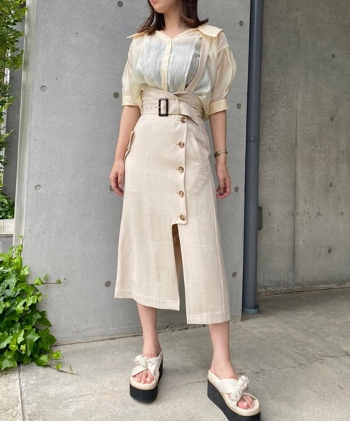 REDYAZEL（レディアゼル）の「シアークロップド半袖シャツ（シャツ/ブラウス・レディース・オフホワイト/オレンジ/ブルー/グリーン・FREE）」の10枚目の写真