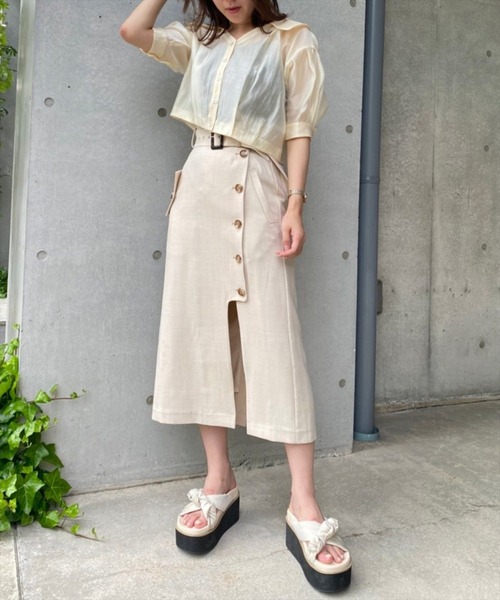 REDYAZEL（レディアゼル）の「シアークロップド半袖シャツ（シャツ/ブラウス・レディース・オフホワイト/オレンジ/ブルー/グリーン・FREE）」の11枚目の写真