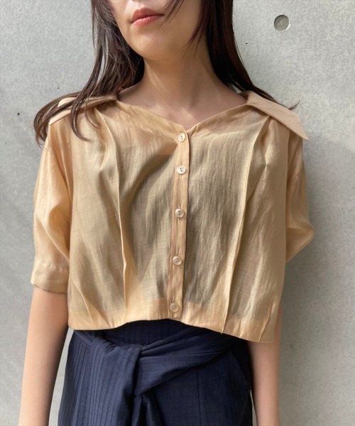 REDYAZEL（レディアゼル）の「シアークロップド半袖シャツ（シャツ/ブラウス・レディース・オフホワイト/オレンジ/ブルー/グリーン・FREE）」の12枚目の写真