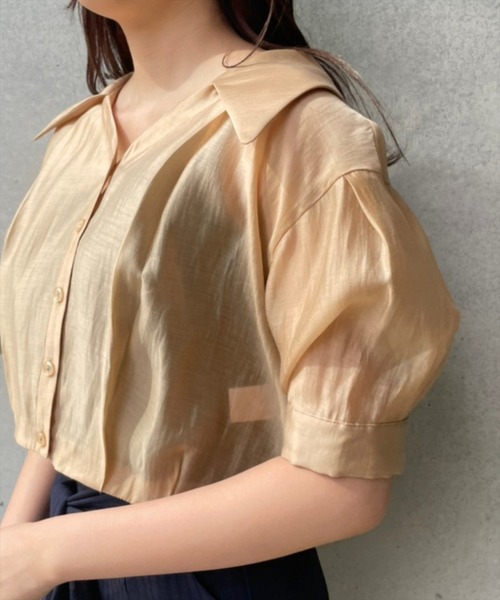 REDYAZEL（レディアゼル）の「シアークロップド半袖シャツ（シャツ/ブラウス・レディース・オフホワイト/オレンジ/ブルー/グリーン・FREE）」の15枚目の写真