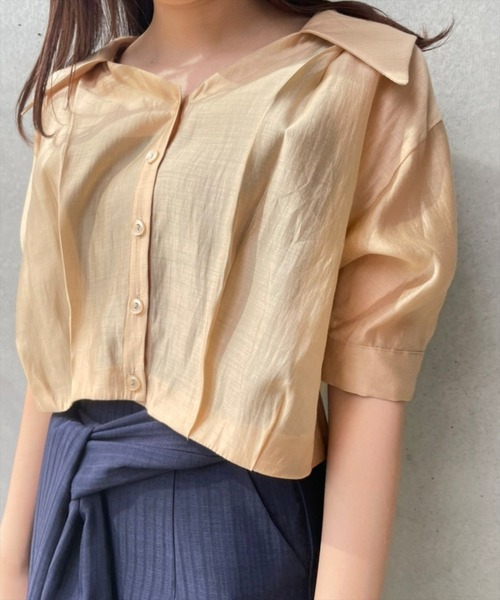 REDYAZEL（レディアゼル）の「シアークロップド半袖シャツ（シャツ/ブラウス・レディース・オフホワイト/オレンジ/ブルー/グリーン・FREE）」の16枚目の写真