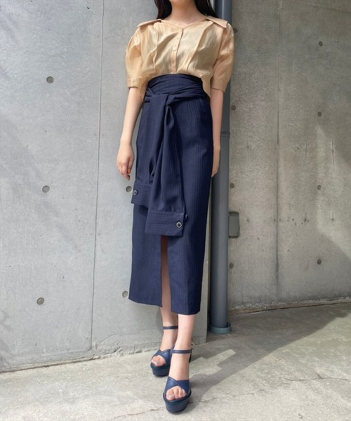 REDYAZEL（レディアゼル）の「シアークロップド半袖シャツ（シャツ/ブラウス・レディース・オフホワイト/オレンジ/ブルー/グリーン・FREE）」の17枚目の写真