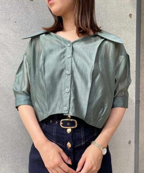 REDYAZEL（レディアゼル）の「シアークロップド半袖シャツ（シャツ/ブラウス・レディース・オフホワイト/オレンジ/ブルー/グリーン・FREE）」の18枚目の写真