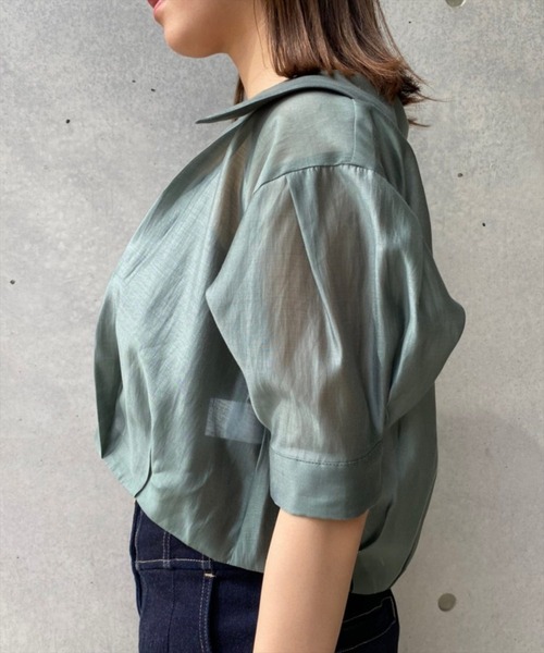 REDYAZEL（レディアゼル）の「シアークロップド半袖シャツ（シャツ/ブラウス・レディース・オフホワイト/オレンジ/ブルー/グリーン・FREE）」の19枚目の写真