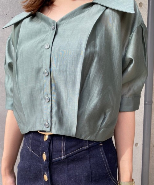 REDYAZEL（レディアゼル）の「シアークロップド半袖シャツ（シャツ/ブラウス・レディース・オフホワイト/オレンジ/ブルー/グリーン・FREE）」の22枚目の写真