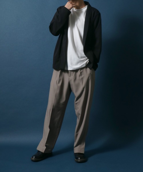 ANPAS（アンパス）の「Georgette Oversized Collar Buttonless Cardigan/ジョーゼット オーバーサイズ 襟付き ボタンレス カーディガン（カーディガン/ボレロ・メンズ・ブラック/グレイッシュベージュ/ネイビー/ライトグレー・L/M/LL）」の7枚目の写真