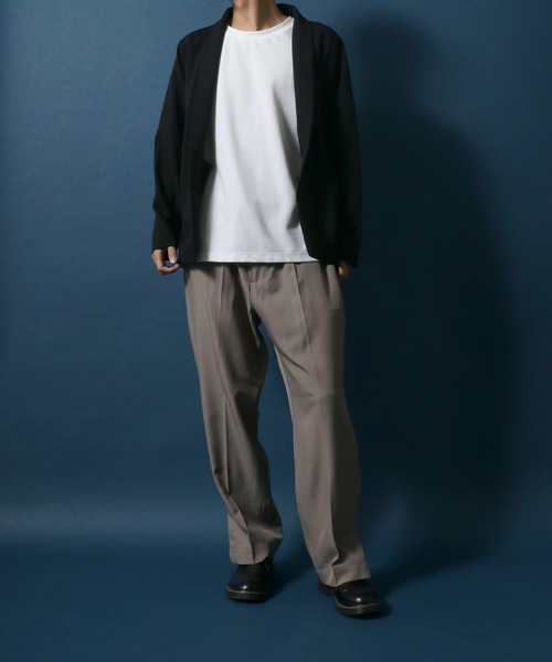 ANPAS（アンパス）の「Georgette Oversized Collar Buttonless Cardigan/ジョーゼット オーバーサイズ 襟付き ボタンレス カーディガン（カーディガン/ボレロ・メンズ・ブラック/グレイッシュベージュ/ネイビー/ライトグレー・L/M/LL）」の6枚目の写真