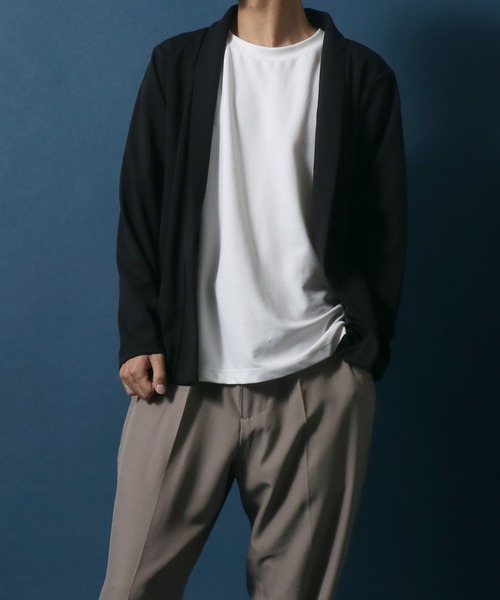 ANPAS（アンパス）の「Georgette Oversized Collar Buttonless Cardigan/ジョーゼット オーバーサイズ 襟付き ボタンレス カーディガン（カーディガン/ボレロ・メンズ・ブラック/グレイッシュベージュ/ネイビー/ライトグレー・L/M/LL）」の10枚目の写真