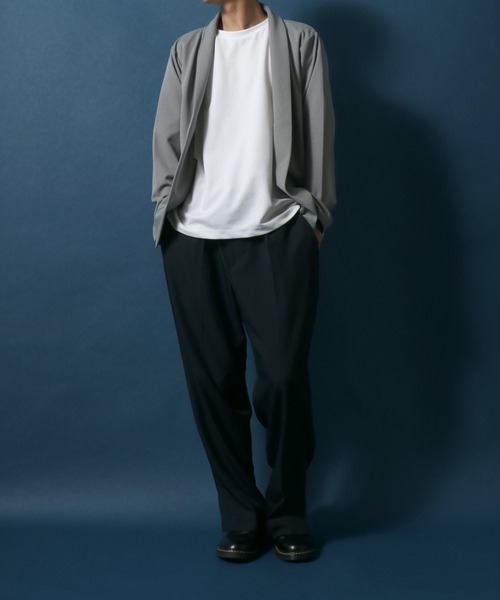 ANPAS（アンパス）の「Georgette Oversized Collar Buttonless Cardigan/ジョーゼット オーバーサイズ 襟付き ボタンレス カーディガン（カーディガン/ボレロ・メンズ・ブラック/グレイッシュベージュ/ネイビー/ライトグレー・L/M/LL）」の13枚目の写真