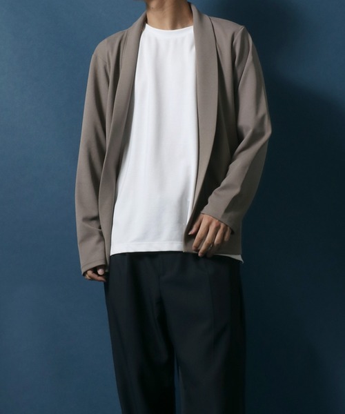 ANPAS（アンパス）の「Georgette Oversized Collar Buttonless Cardigan/ジョーゼット オーバーサイズ 襟付き ボタンレス カーディガン（カーディガン/ボレロ・メンズ・ブラック/グレイッシュベージュ/ネイビー/ライトグレー・L/M/LL）」の11枚目の写真