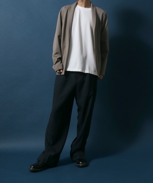 ANPAS（アンパス）の「Georgette Oversized Collar Buttonless Cardigan/ジョーゼット オーバーサイズ 襟付き ボタンレス カーディガン（カーディガン/ボレロ・メンズ・ブラック/グレイッシュベージュ/ネイビー/ライトグレー・L/M/LL）」の8枚目の写真