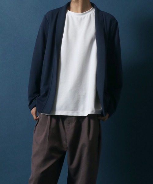ANPAS（アンパス）の「Georgette Oversized Collar Buttonless Cardigan/ジョーゼット オーバーサイズ 襟付き ボタンレス カーディガン（カーディガン/ボレロ・メンズ・ブラック/グレイッシュベージュ/ネイビー/ライトグレー・L/M/LL）」の18枚目の写真
