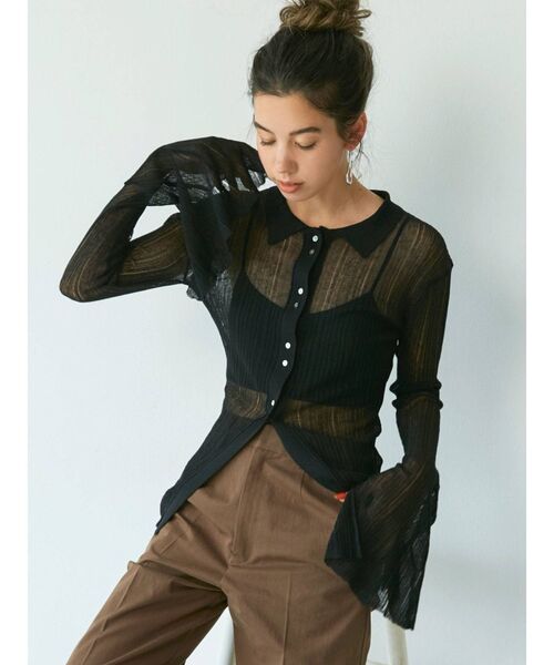 Ungrid（アングリッド）の「フレアスリーブシアーニットカーディガン（カーディガン/ボレロ・レディース・ブラック/オレンジ/ブルー/アイボリー・FREE）」の5枚目の写真