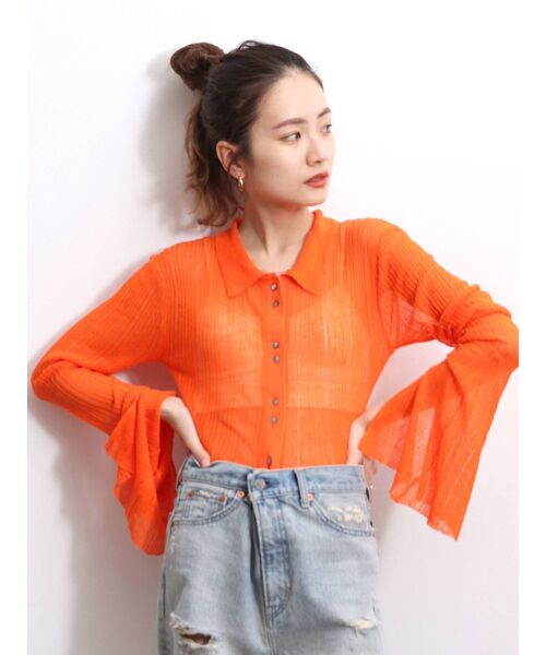 Ungrid（アングリッド）の「フレアスリーブシアーニットカーディガン（カーディガン/ボレロ・レディース・ブラック/オレンジ/ブルー/アイボリー・FREE）」の16枚目の写真