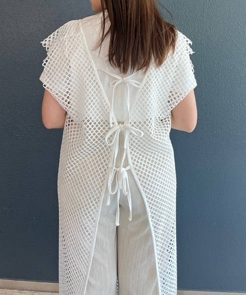 AS KNOW AS PINKY(アズノゥアズピンキー)の「メッシュが決め手ロングジレー(ベスト・レディース・ブラック/ベージュ/オフホワイト/オレンジ・FREE)」の5枚目の写真