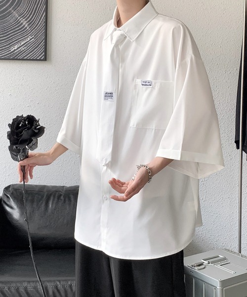 FVLMEN(フルメン)の「【FVLMEN】plane tie halfsleeve shirt/プレーン タイ ハーフスリーブ シャツ(シャツ/ブラウス・メンズ・ホワイト/ブラック・MEDIUM/LARGE/X-LARGE)」の2枚目の写真