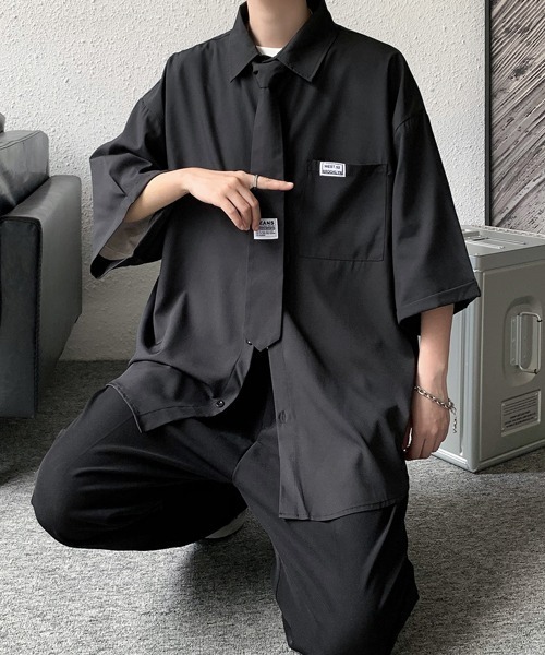 アルバム ディ ファミリア ハーフスリーブシャツ オーバーサイズ 五分袖 セール】【FVLMEN】plane tie halfsleeve shirt/プレーン タイ ハーフ