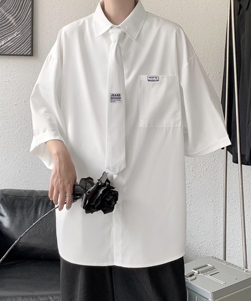 FVLMEN(フルメン)の「【FVLMEN】plane tie halfsleeve shirt/プレーン タイ ハーフスリーブ シャツ(シャツ/ブラウス・メンズ・ホワイト/ブラック・MEDIUM/LARGE/X-LARGE)」の4枚目の写真