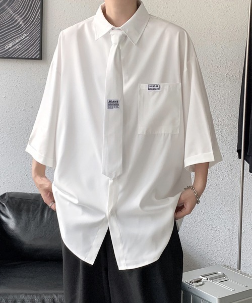 FVLMEN(フルメン)の「【FVLMEN】plane tie halfsleeve shirt/プレーン タイ ハーフスリーブ シャツ(シャツ/ブラウス・メンズ・ホワイト/ブラック・MEDIUM/LARGE/X-LARGE)」の5枚目の写真