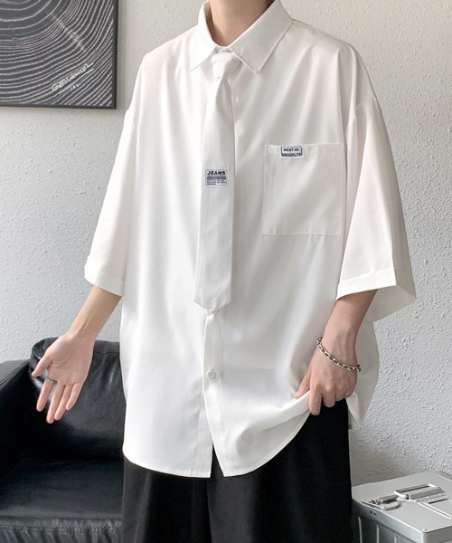 FVLMEN(フルメン)の「【FVLMEN】plane tie halfsleeve shirt/プレーン タイ ハーフスリーブ シャツ(シャツ/ブラウス・メンズ・ホワイト/ブラック・MEDIUM/LARGE/X-LARGE)」の6枚目の写真