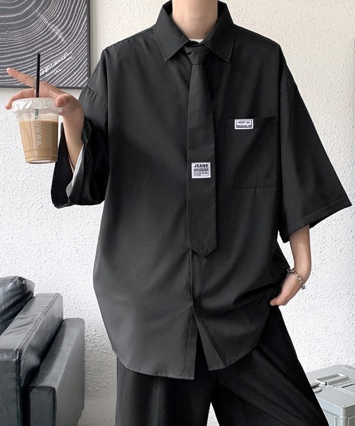 FVLMEN(フルメン)の「【FVLMEN】plane tie halfsleeve shirt/プレーン タイ ハーフスリーブ シャツ(シャツ/ブラウス・メンズ・ホワイト/ブラック・MEDIUM/LARGE/X-LARGE)」の10枚目の写真
