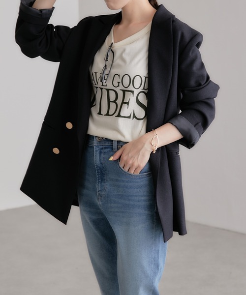 COLLAGE GALLARDAGALANTE（コラージュガリャルダガランテ）の「大人ロゴ/プリントTシャツ/手洗い可（Tシャツ/カットソー・レディース・チャコールグレー/アイボリー・FREE）」の7枚目の写真