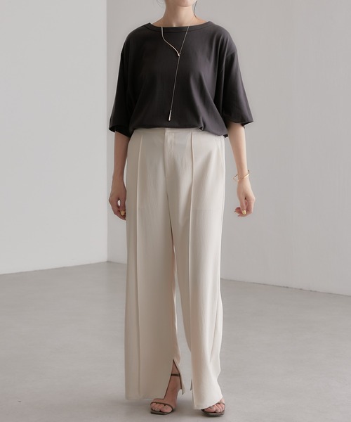 COLLAGE GALLARDAGALANTE（コラージュガリャルダガランテ）の「大人ロゴ/プリントTシャツ/手洗い可（Tシャツ/カットソー・レディース・チャコールグレー/アイボリー・FREE）」の4枚目の写真