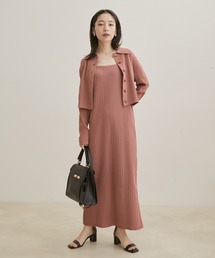 ボーダー＆無地カーディガンセットニットワンピース