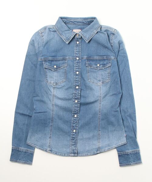 Guess（ゲス）の「Slim Fit Denim Shirt（シャツ/ブラウス・レディース・インディゴブルー・SMALL/MEDIUM/X-SMALL）」の7枚目の写真