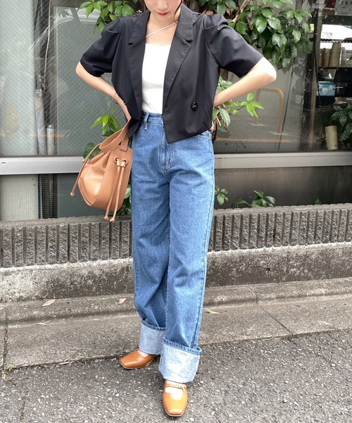 one after another NICE CLAUP(ワンアフターアナザーナイスクラップ)の「折り返しストレートデニムパンツ(デニムパンツ・レディース・ブラック/ブルー/ネイビー・SMALL/MEDIUM)」の19枚目の写真