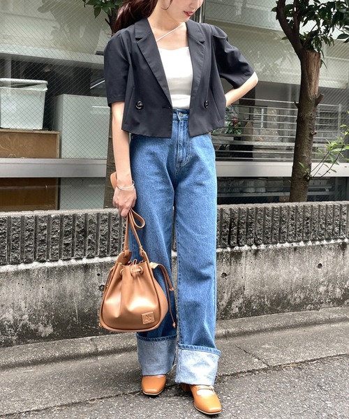 one after another NICE CLAUP(ワンアフターアナザーナイスクラップ)の「折り返しストレートデニムパンツ(デニムパンツ・レディース・ブラック/ブルー/ネイビー・SMALL/MEDIUM)」の5枚目の写真