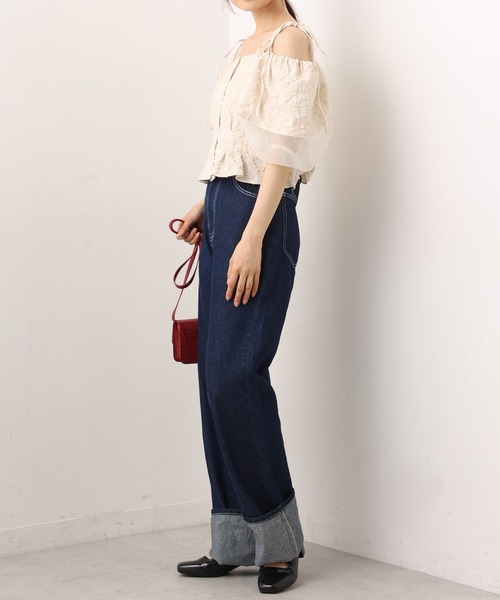 one after another NICE CLAUP(ワンアフターアナザーナイスクラップ)の「折り返しストレートデニムパンツ(デニムパンツ・レディース・ブラック/ブルー/ネイビー・SMALL/MEDIUM)」の11枚目の写真