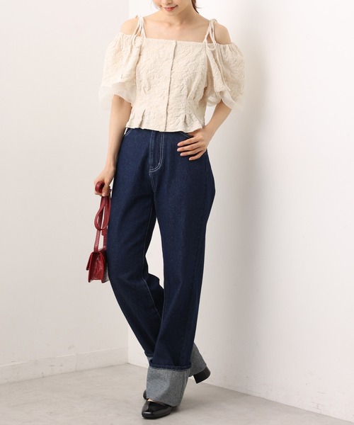 one after another NICE CLAUP(ワンアフターアナザーナイスクラップ)の「折り返しストレートデニムパンツ(デニムパンツ・レディース・ブラック/ブルー/ネイビー・SMALL/MEDIUM)」の10枚目の写真