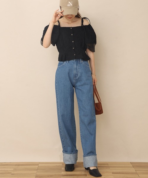 one after another NICE CLAUP(ワンアフターアナザーナイスクラップ)の「折り返しストレートデニムパンツ(デニムパンツ・レディース・ブラック/ブルー/ネイビー・SMALL/MEDIUM)」の20枚目の写真