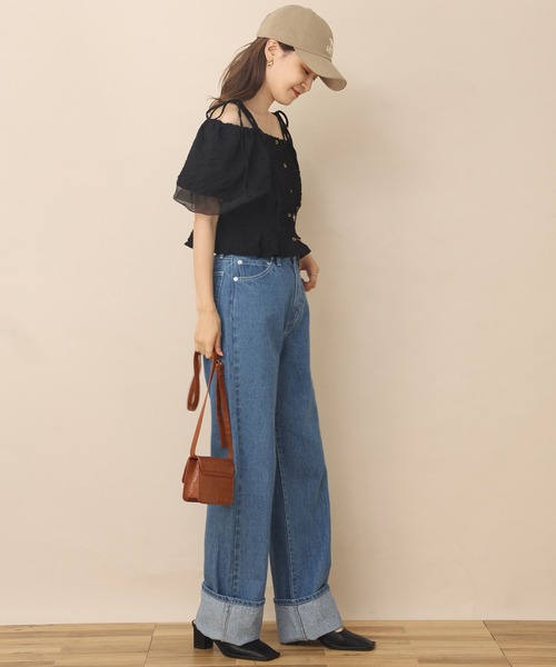 one after another NICE CLAUP(ワンアフターアナザーナイスクラップ)の「折り返しストレートデニムパンツ(デニムパンツ・レディース・ブラック/ブルー/ネイビー・SMALL/MEDIUM)」の21枚目の写真