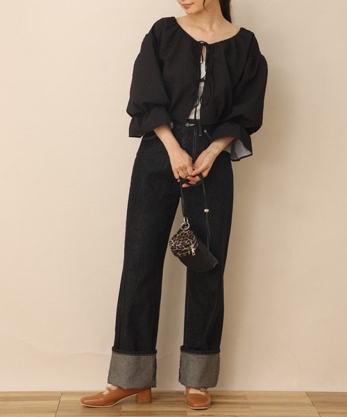 one after another NICE CLAUP(ワンアフターアナザーナイスクラップ)の「折り返しストレートデニムパンツ(デニムパンツ・レディース・ブラック/ブルー/ネイビー・SMALL/MEDIUM)」の6枚目の写真