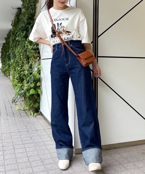 one after another NICE CLAUP(ワンアフターアナザーナイスクラップ)の「折り返しストレートデニムパンツ(デニムパンツ・レディース・ブラック/ブルー/ネイビー・SMALL/MEDIUM)」の4枚目の写真