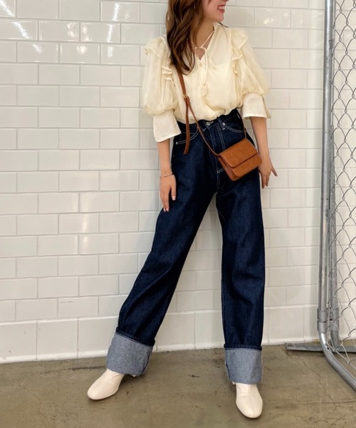 one after another NICE CLAUP(ワンアフターアナザーナイスクラップ)の「折り返しストレートデニムパンツ(デニムパンツ・レディース・ブラック/ブルー/ネイビー・SMALL/MEDIUM)」の7枚目の写真