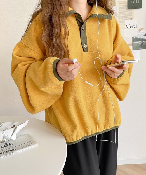 Java（ジャバ）の「《JaVa ジャバ別注》古着風MIXコーデに。配色フリースプルオーバー（スウェット・レディース・ブラック/イエロー/グリーン/アイボリー/グレー/アイボリー系1・SMALL/MEDIUM/LARGE/X-LARGE）」の13枚目の写真