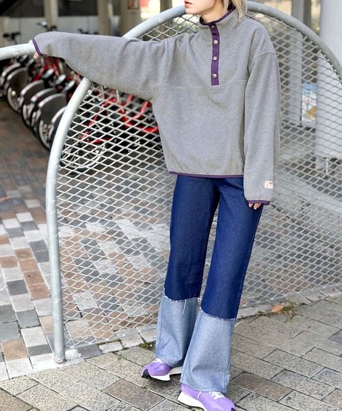 Java（ジャバ）の「《JaVa ジャバ別注》古着風MIXコーデに。配色フリースプルオーバー（スウェット・レディース・ブラック/イエロー/グリーン/アイボリー/グレー/アイボリー系1・SMALL/MEDIUM/LARGE/X-LARGE）」の16枚目の写真