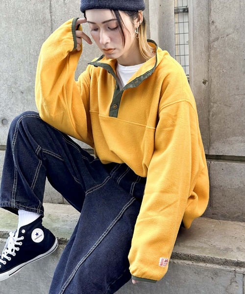 Java（ジャバ）の「《JaVa ジャバ別注》古着風MIXコーデに。配色フリースプルオーバー（スウェット・レディース・ブラック/イエロー/グリーン/アイボリー/グレー/アイボリー系1・SMALL/MEDIUM/LARGE/X-LARGE）」の21枚目の写真