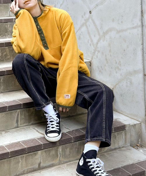 Java（ジャバ）の「《JaVa ジャバ別注》古着風MIXコーデに。配色フリースプルオーバー（スウェット・レディース・ブラック/イエロー/グリーン/アイボリー/グレー/アイボリー系1・SMALL/MEDIUM/LARGE/X-LARGE）」の22枚目の写真