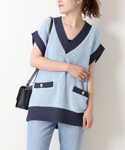 Spick & Span（スピックアンドスパン）の「ツイード ニットベスト（ベスト・レディース・ネイビー/サックスブルー・FREE）」の2枚目の写真
